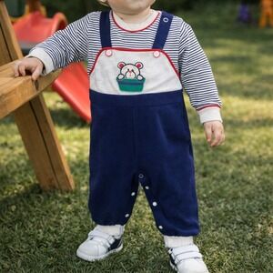 Vintage Baby Knit Romper USA Made Bear Overall Style One Piece 18 Months